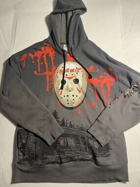 Friday the 13th Jason Voorhees Hoodie Men’s Small Gray Horror Graphic Pullover